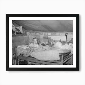 Child Sitting On Bed In Tent Home Near Sallisaw, Oklahoma, Sequoyah County By Russell Lee Art Print