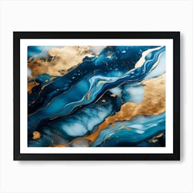 Gold And Blue Abstract Painting Art Print