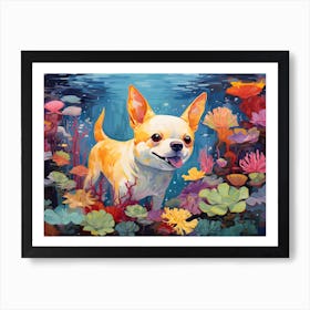 Chihuahua Dog Swimming In The Sea Art Print