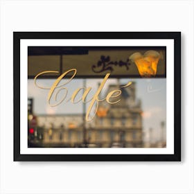 Paris Cafe Sign And Louvre Reflection Art Print