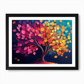 Elegant Colorful Tree With Vibrant Leaves Hanging Branches 2 Art Print