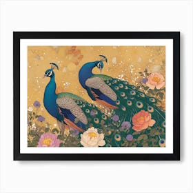 Floral Animal Illustration Peacock 2 Art Print