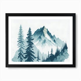 Mountain And Forest In Minimalist Watercolor Horizontal Composition 398 Art Print