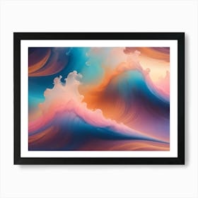 Abstract Image Of Swirling, Flowing Lines Of Color Resembling Waves In Shades Of Blue, Orange, Pink, And White Art Print