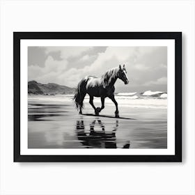 A Horse Oil Painting In Camps Bay Beach, South Africa, Landscape 1 Art Print