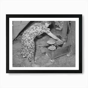 White Migratory Berry Picker Preparing Dinner In Front Of Tent Near Hammond, Louisiana By Russell Lee Art Print