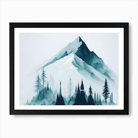 Mountain And Forest In Minimalist Watercolor Horizontal Composition 186 Art Print