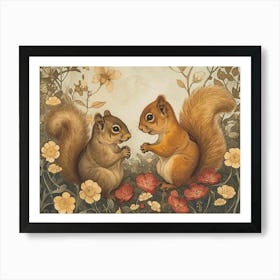 Floral Animal Illustration Squirrel 2 Art Print