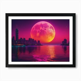 Full Moon Over City 1 Art Print