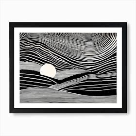 Ephemeral Echoes Of Silence Linocut Black And White Painting Solid White Background Hand Drawn 664756977 Art Print