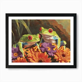 Floral Animal Illustration Red Eyed Tree Frog 3 Art Print