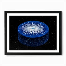 Abstract Illustration Of A Bright Blue And Black Double Star Radiating A Glow With A Pattern Of Twi (5) Art Print