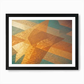 Abstract Image Of A Geometric Pattern Formed By Overlapping Shapes In Shades Of Blue, Green, And Gold Art Print