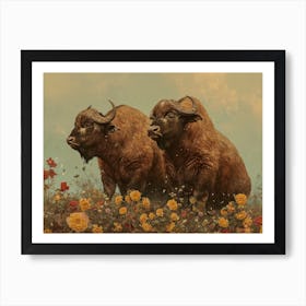 Floral Animal Illustration Buffalo 4 Art Print