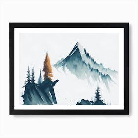 Mountain And Forest In Minimalist Watercolor Horizontal Composition 193 Art Print