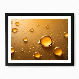 Close Up Shot Of Water Droplets On A Golden Surface 1 Art Print