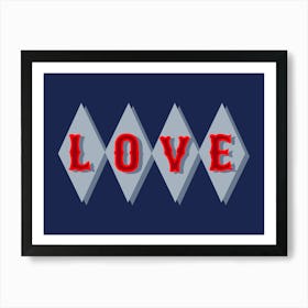 Love Diamonds Red and Blue Art Print