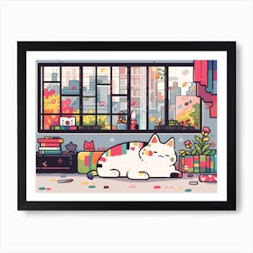 Cat lying in a colorful room Art Print