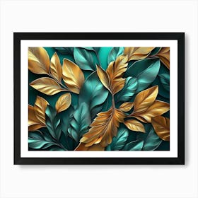 Gold Leaves 3d Wallpaper Póster