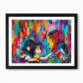 Two Children Hugging Art Print