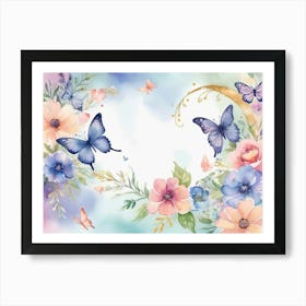 Butterflies And Flowers 1 Art Print