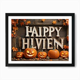 Autumn Themed Word Art Featuring The Word Happy Halloween In A Creative Rustic Stack As If Carve (1) Art Print