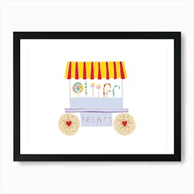 Candy Cart Treat Wagon With Jammy Dodger Wheels, Fun Circus Animal, Cake, Biscuit, Sweet Treat Print, Landscape Art Print