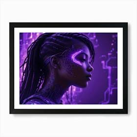 A Woman With Glowing Purple Lines On Her Face And A Futuristic Hairstyle Art Print