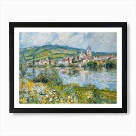 Village Lakefront Idyll Painting Inspired By Paul Cezanne Art Print