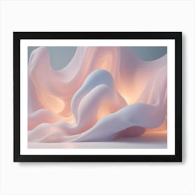 3d Render Of Abstract, Flowing, Organic Shapes In Pale Pink, White, And Light Blue Art Print