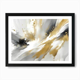 Gold And Black Grey White Abstract Painting Splatters Marble Art Print