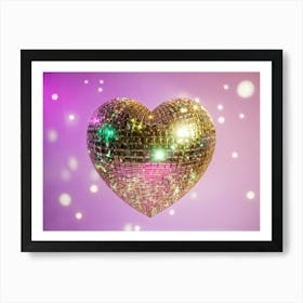 Heart Shaped 3d Disco Ball Bathed In Gold Suspended Amidst A Constellation Of Sparkles Tinged With 1 Art Print