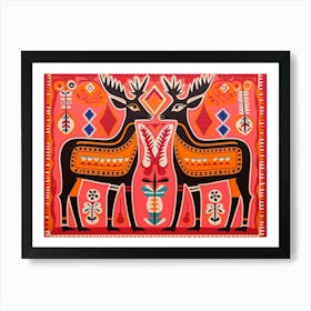 Pronghorn Folk Style Animal Illustration Art Print