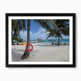 Beach Scene With Palm Trees Art Print