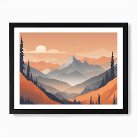 Misty mountains horizontal background in orange tone 133 Art Print