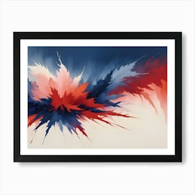 Abstract Digital Painting Of Blue, Red, And Pink Paint Splatters Art Print