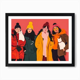 Asian Girls In Winter Coats Art Print