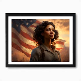 Woman In Front Of An American Flag Poster