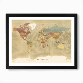 Map Of The world Retro colors Art Print