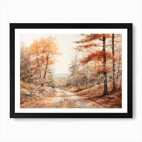 A Painting Of Country Road Through Woods In Autumn 1 Art Print