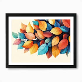 Beautiful Illustration of Colorful Leaves Art Print