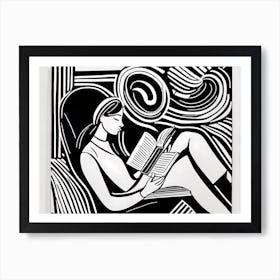 Just a girl who loves to read, Lion cut inspired Black and white Stylized portrait of a Woman reading a book, reading art, book worm, Reading girl, 193 Art Print