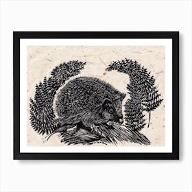 Hedgehog Linocut Affiche