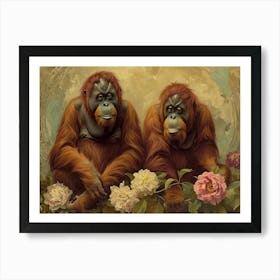 Floral Animal Illustration Orangutan 4 Art Print