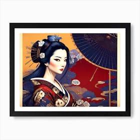 Asian Woman With Umbrella Art Print