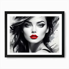 A Woman With Red Lips And Black Hair Art Print