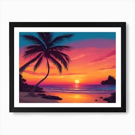 A Tranquil Beach At Sunset Horizontal Illustration 2 Art Print