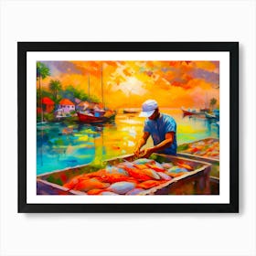 Fisherman At The Market Art Print