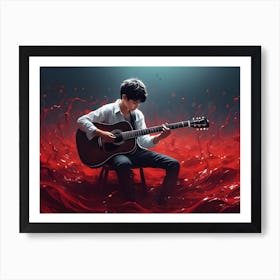 Boy Playing An Acoustic Guitar Art Print