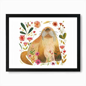 Little Floral Walrus 3 Art Print